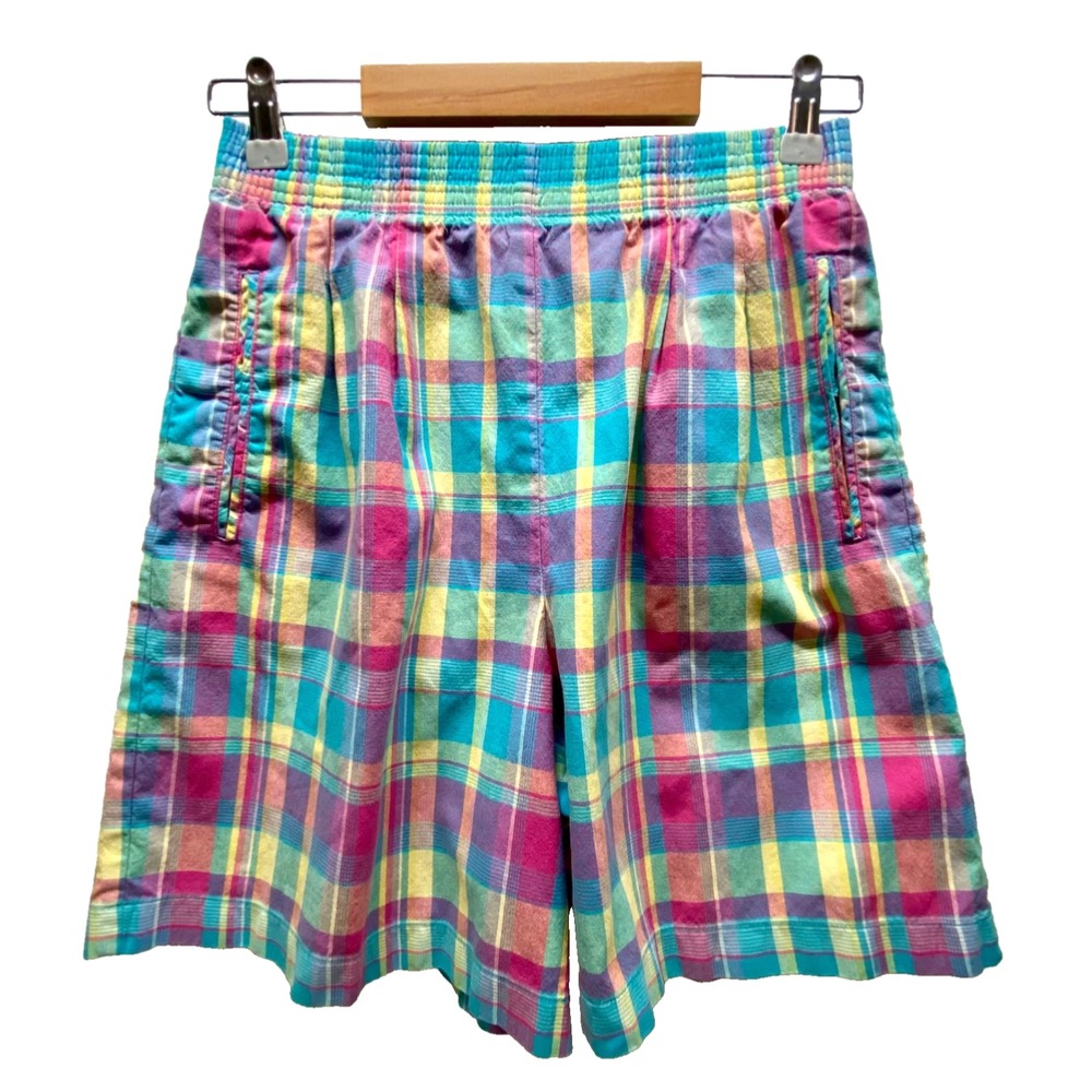 Vintage Koret Francisca Shorts Women's Petite Small Multi Plaid Hi Waist Bermuda